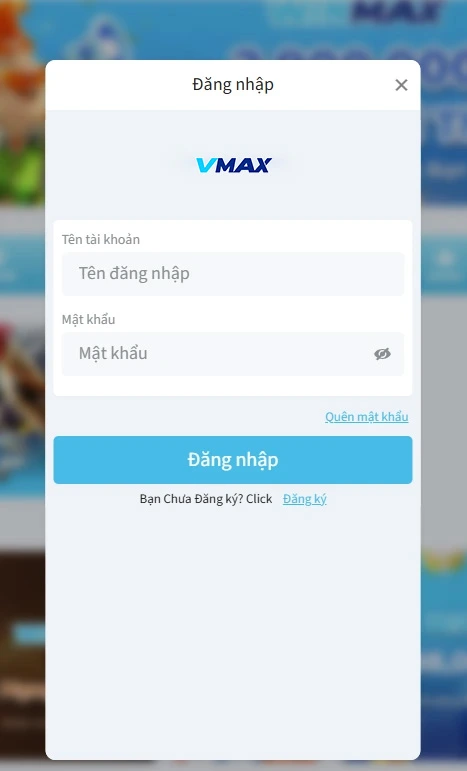 Trang đăng nhập vmax: Nhập tên người dùng và mật khẩu để đăng nhập